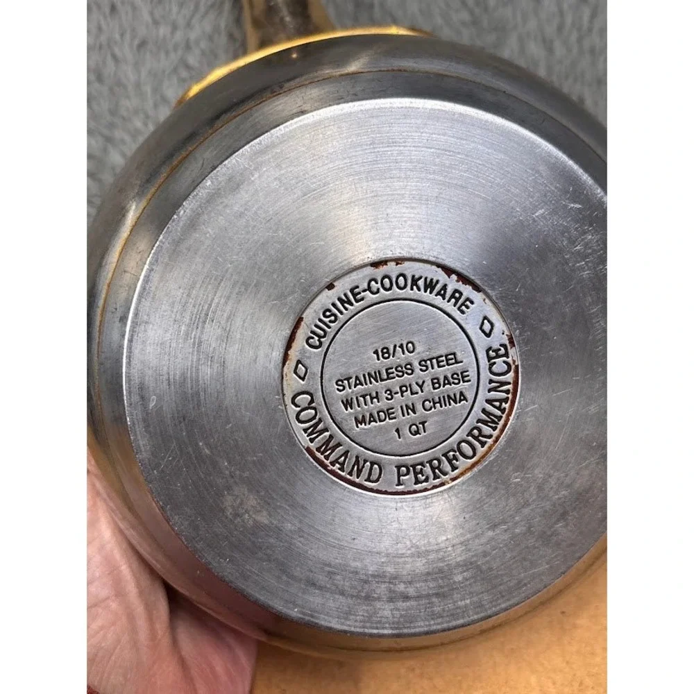 Command Performance 18/10 Stainless Steel 1QT Saucepan Gold Handle Glass Lid Pot